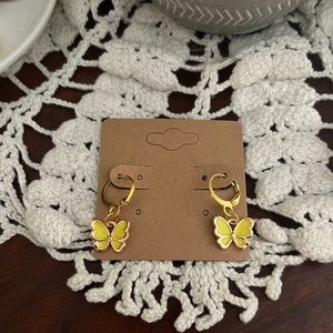 *3 for $20* Yellow and Gold Enamel Butterfly Huggie Hoop Earrings